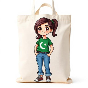Girl Pakistan Flag Theme Printed Canvas Tote Bag