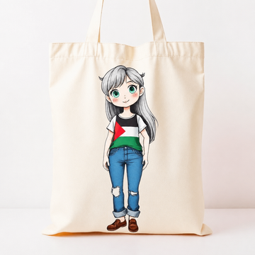 Minimalist Palestine Flag Girl Character Printed Canvas Bag