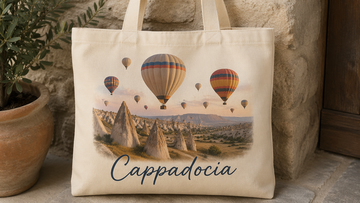 Cappadocia Turkey Hot Air Balloon Printed Canvas Tote Bag