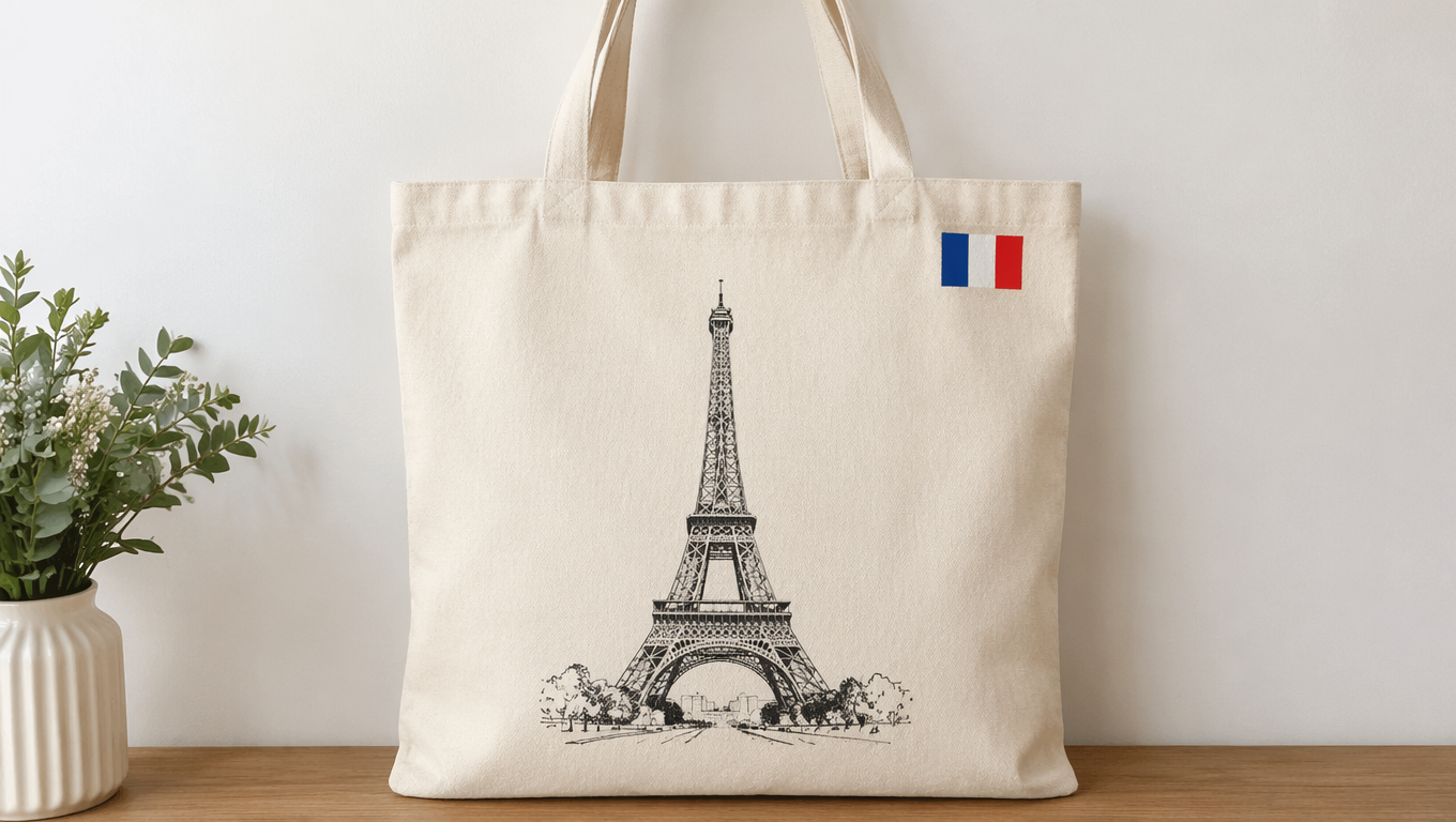 Paris Eiffel Tower Sketch Printed Canvas Tote Bag
