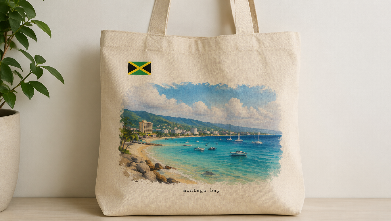 Montego Bay Jamaica Tropical Beach Printed Canvas Tote Bag