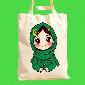 Hijabi Girl in Green Uniform Canvas Tote Bag