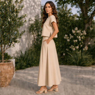 Women's Linen Top & Skirt Set with Cotton Lining