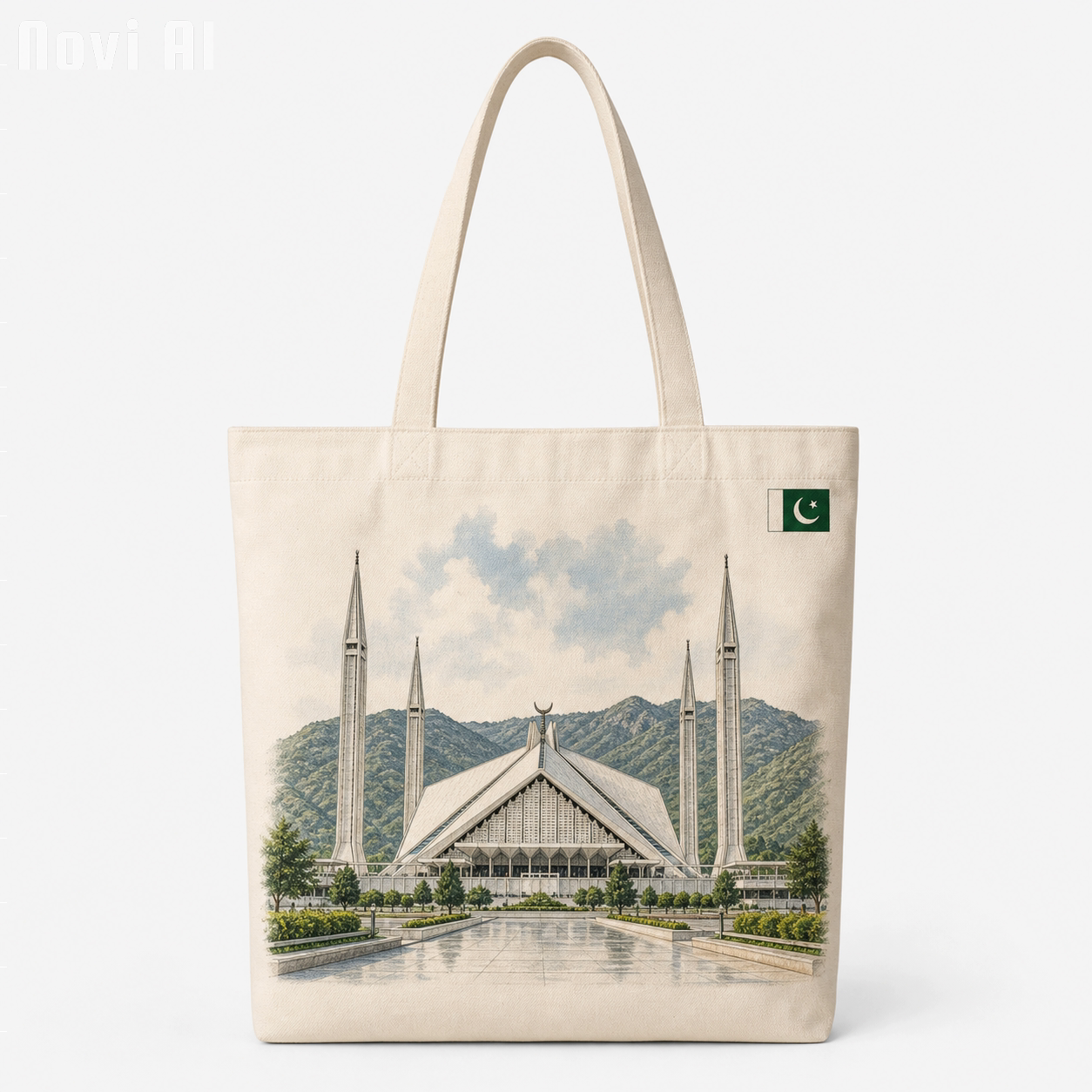 Iconic Faisal Mosque Illustration Tote Bag