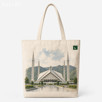 Iconic Faisal Mosque Illustration Tote Bag