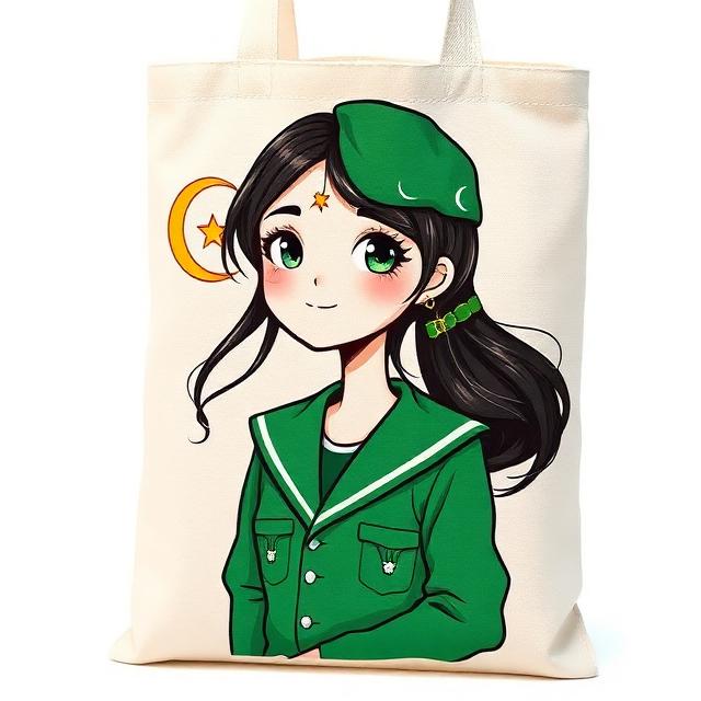 Aesthetic Anime Girl Green Beret Canvas Tote Bag