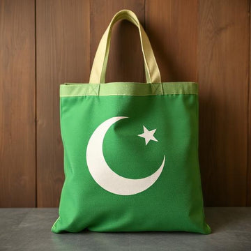 Emerald Green Pakistan Flag Motif Canvas Tote Bag