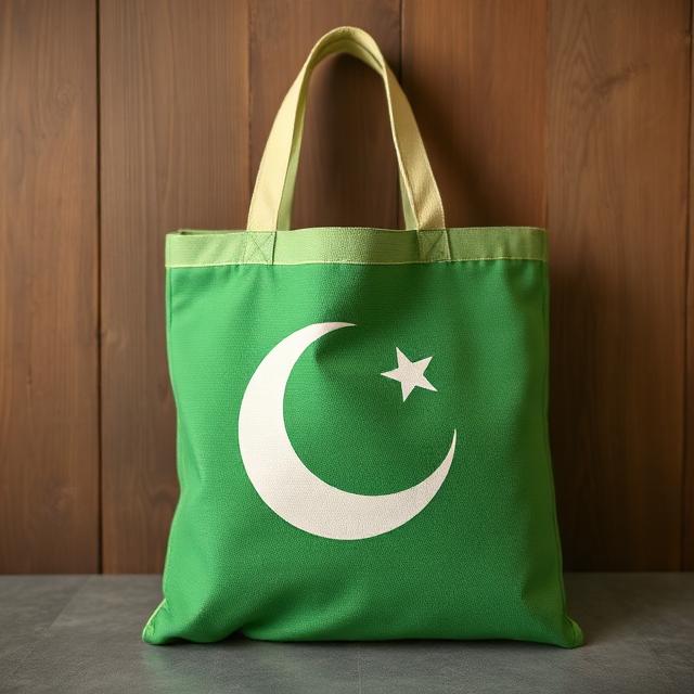 Emerald Green Pakistan Flag Motif Canvas Tote Bag