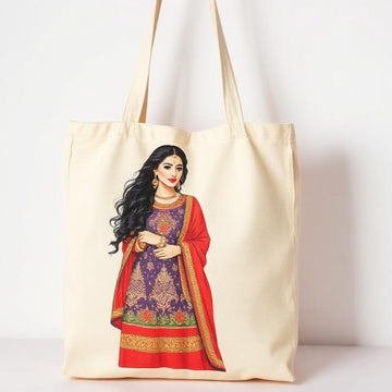 Traditional Desi Elegance Printed Canvas Tote Bag