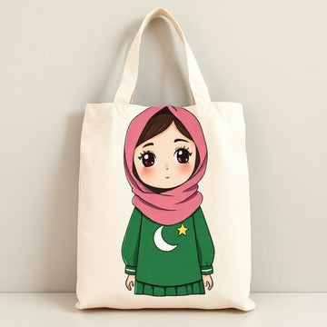Hijabi Girl in Pink & Green Canvas Tote Bag