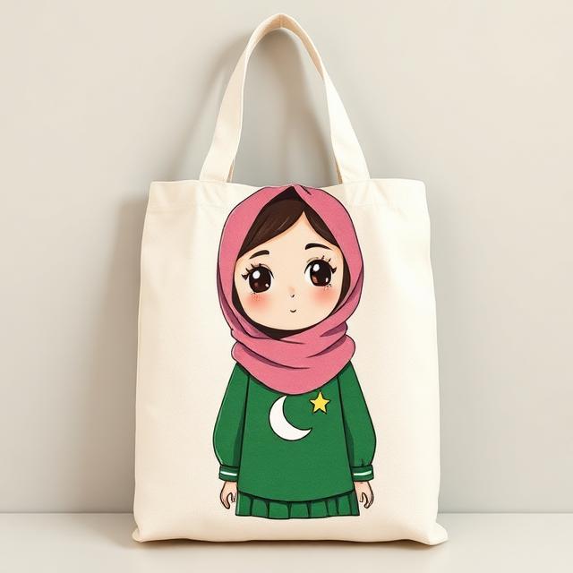 Hijabi Girl in Pink & Green Canvas Tote Bag