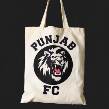 Black & White Punjab FC Soccer Theme Graphic Tote Bag