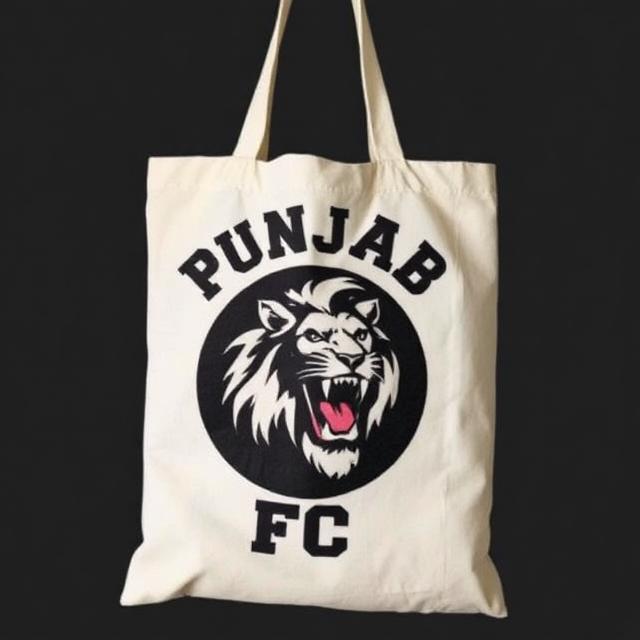 Black & White Punjab FC Soccer Theme Graphic Tote Bag