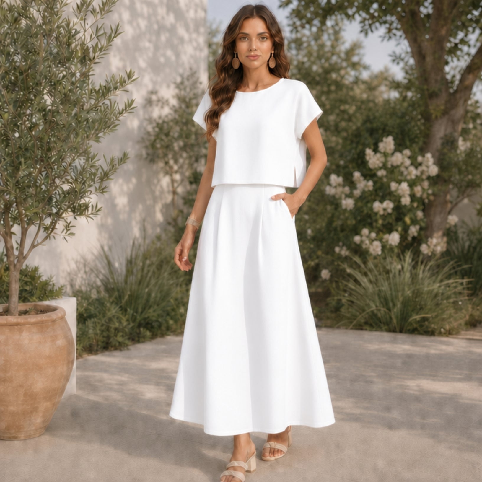 Women's Linen Top & Skirt Set with Cotton Lining