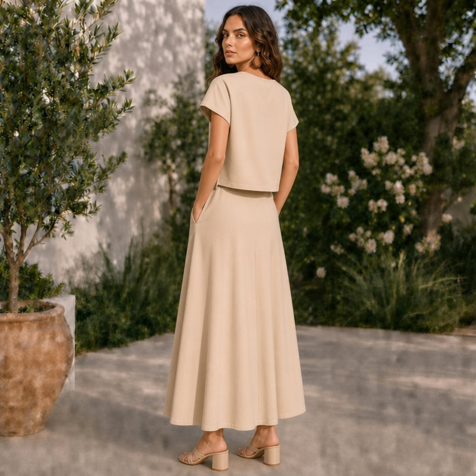 Women's Linen Top & Skirt Set with Cotton Lining