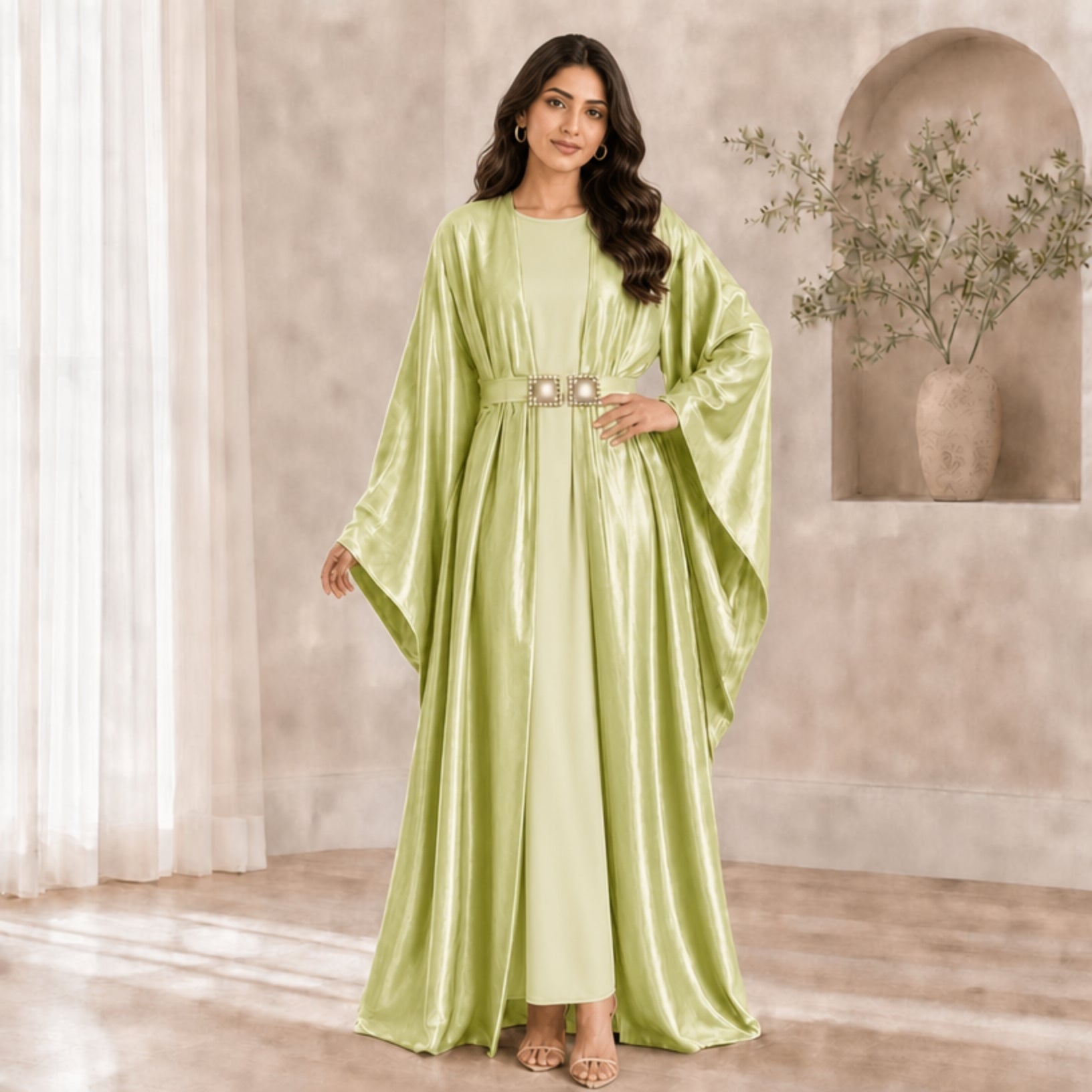 Shimmering Satin 3-Piece Abaya Set