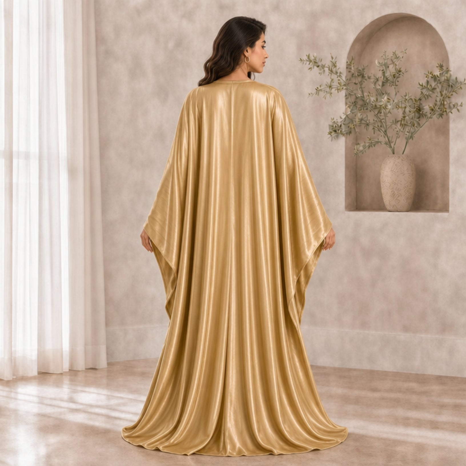 Shimmering Satin 3-Piece Abaya Set