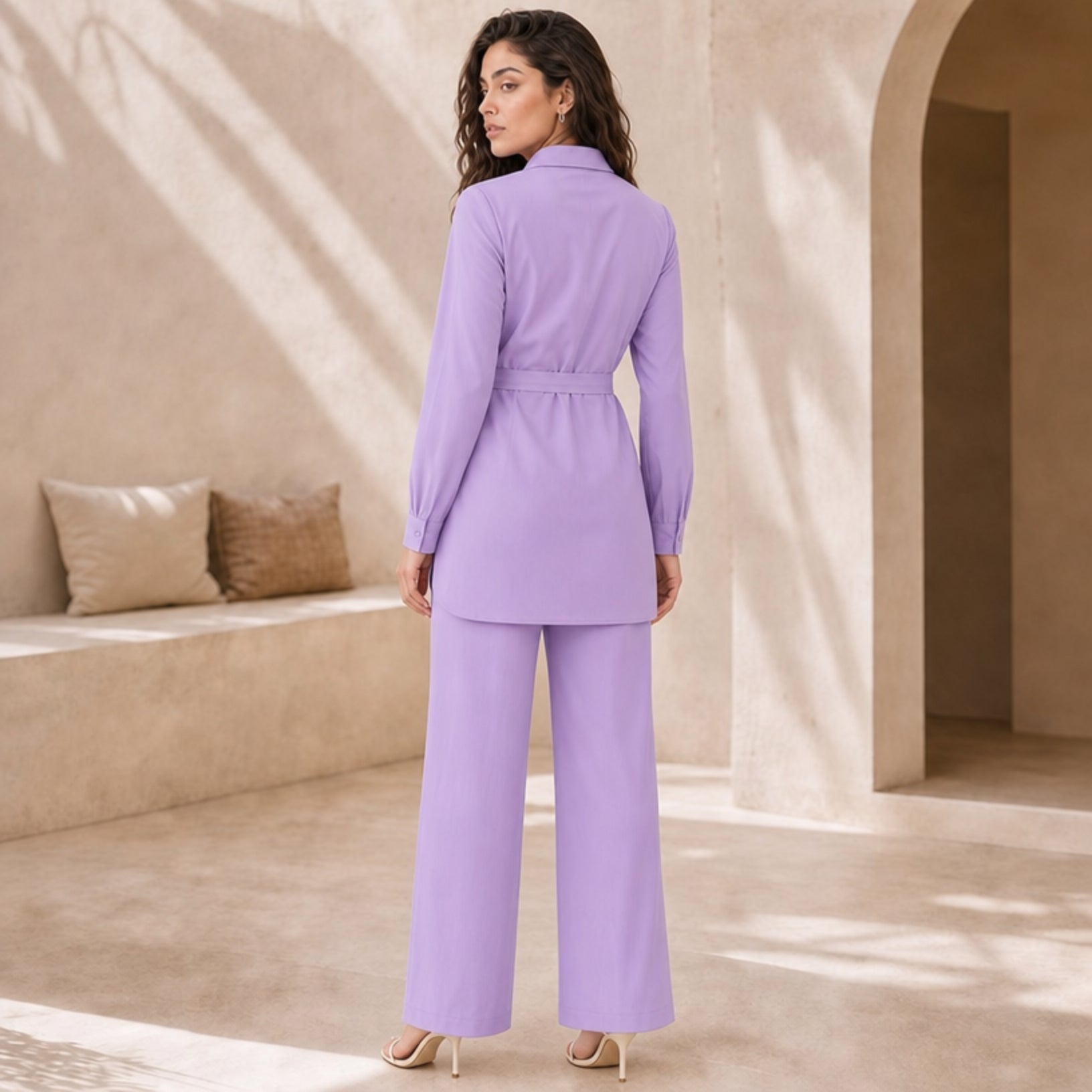 Belted Shirt & Wide-Leg Co-ord Set