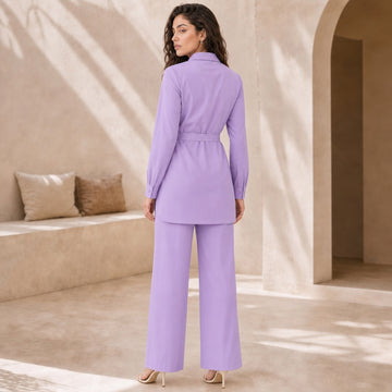 Belted Shirt & Wide-Leg Co-ord Set