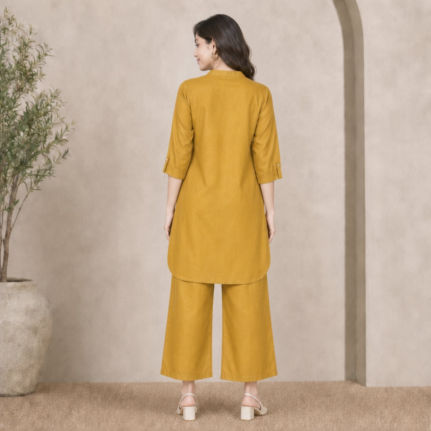 Women's Solid Co-ord Set – Long Top & Trousers