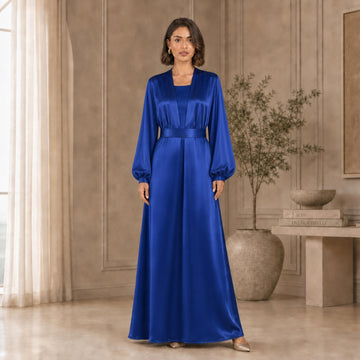 Silk Abaya Set – 3-Piece Set with Cotton Inner Dress & Matching Hijab