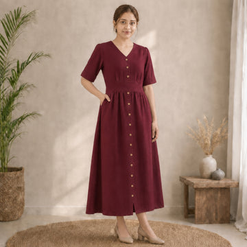 Women's Linen Button-Front Maxi Dress