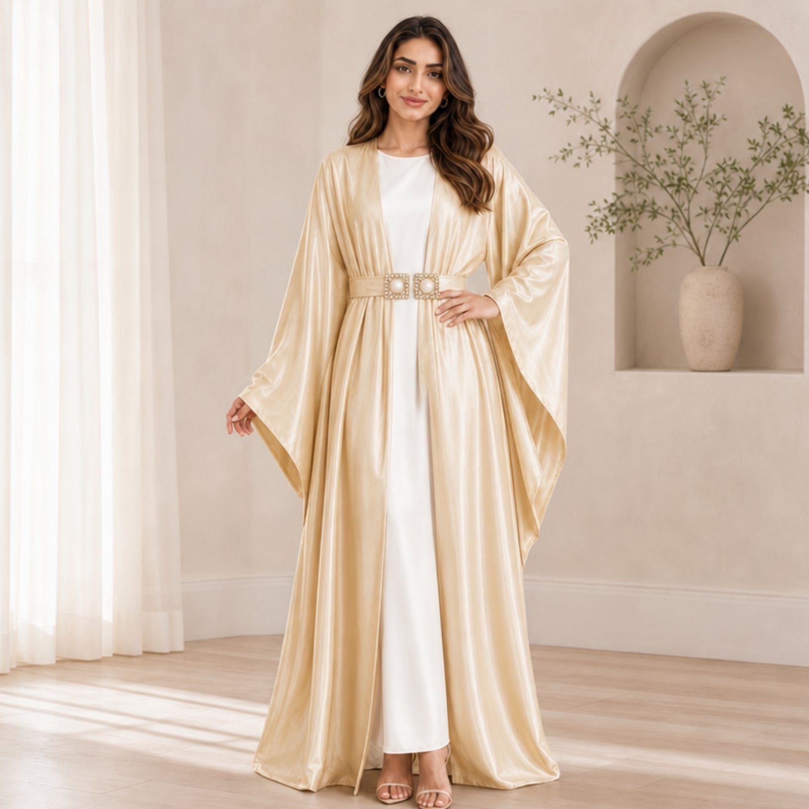 Shimmering Satin 3-Piece Abaya Set