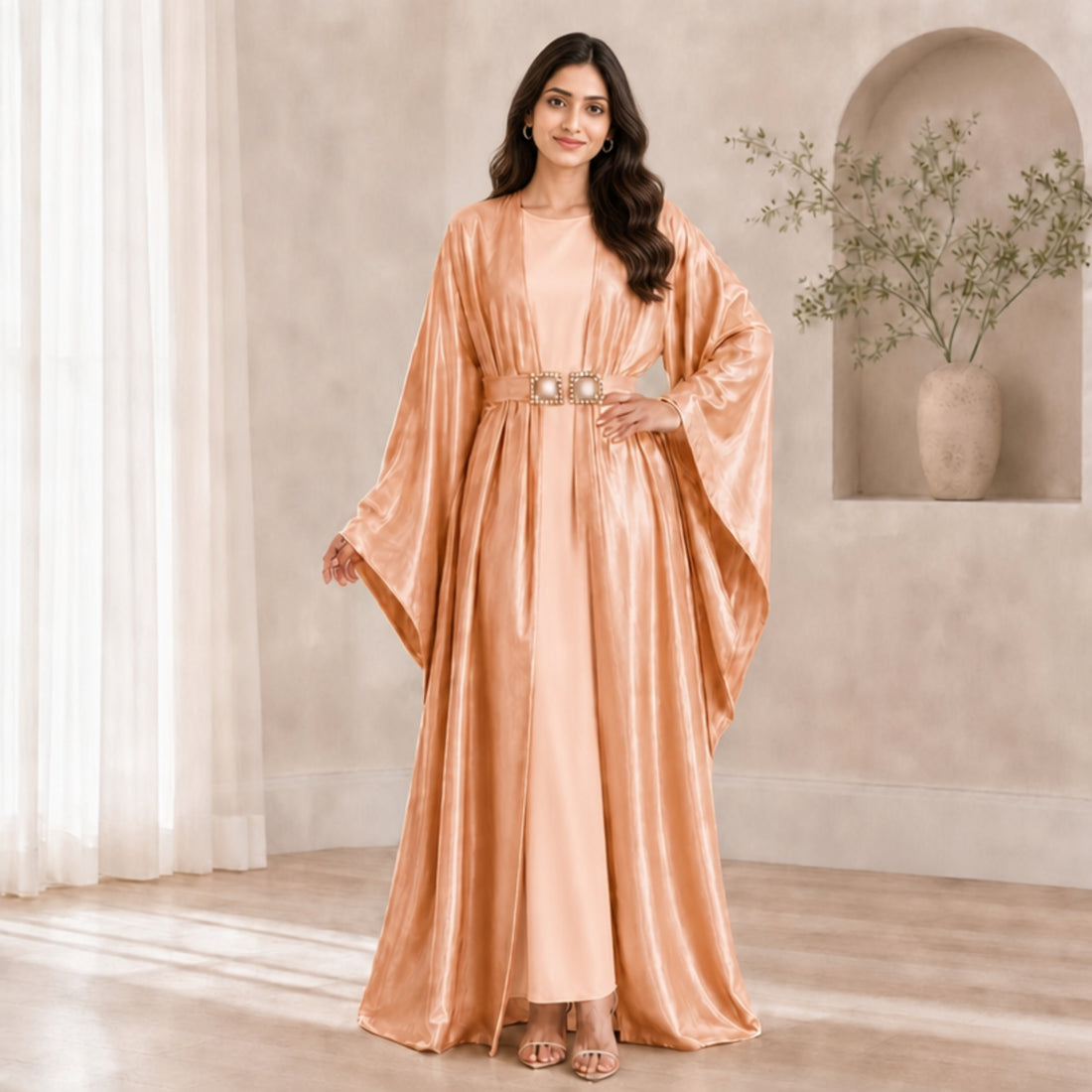 Shimmering Satin 3-Piece Abaya Set