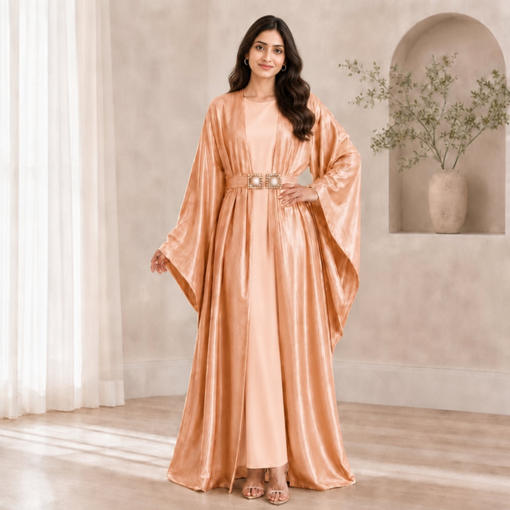 Shimmering Satin 3-Piece Abaya Set